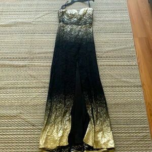 Sexy black lace/gold fleck evening gown